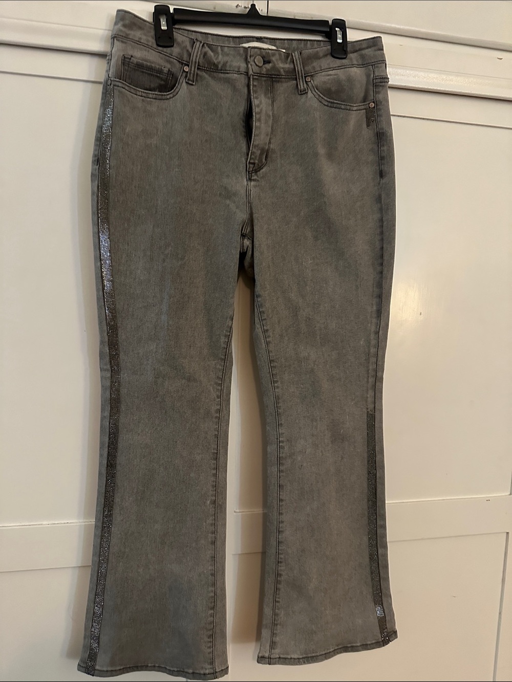 Rebecca Minkoff Washed Gray Flare Jeans with Shimmer Side Stripe